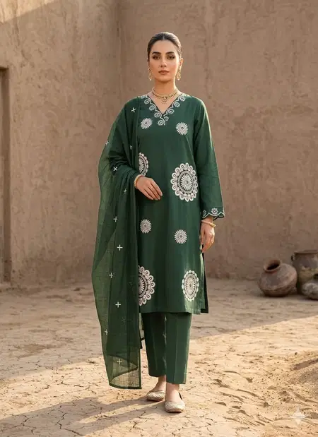 FF Cotton With Heavy Embroidery Work Top With Bottom Dupatta Wholesale In India